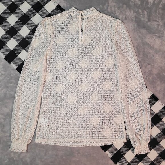 S | RW&CO. | Sheer Lace Ruffle Cuff Blouse - Picture 3 of 5